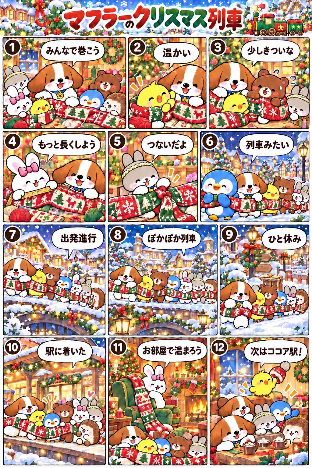 マフラーのクリスマス列車・12コママンガの原画