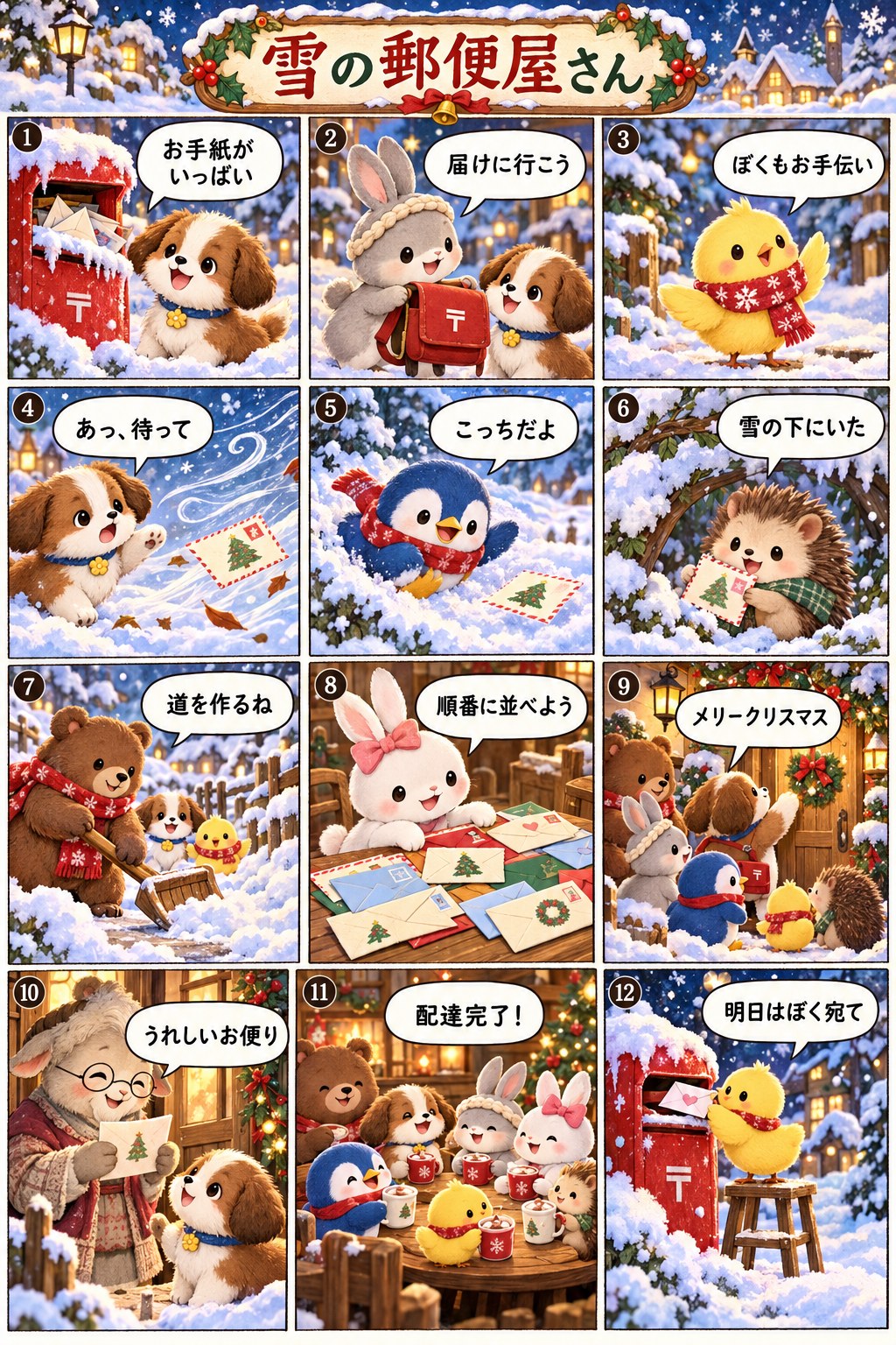 雪の郵便屋さん・12コママンガの原画