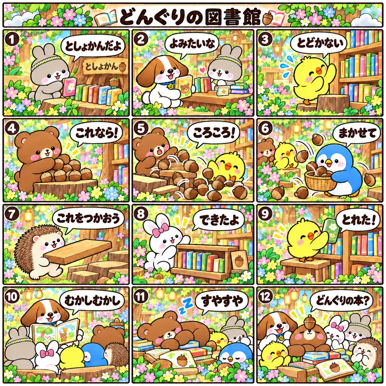 どんぐりの図書館・12コママンガの原画
